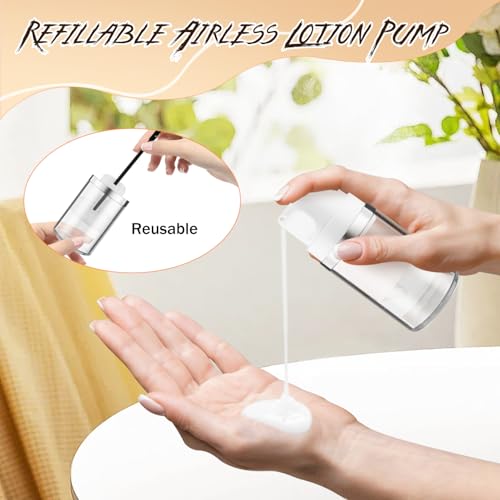 5 Pcs 50ml/1.7oz Clear Airless Lotion Pump Bottle Vacuum Cream Jars Plastic Moisturizer Dispenser Bottles Refillable Cosmetic Containers for Liquid Foundation Gel Shampoo