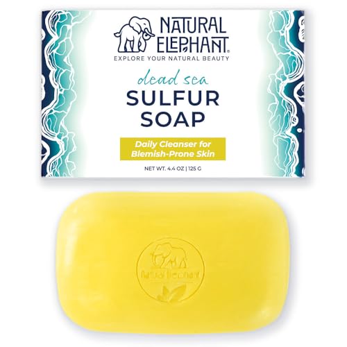 Natural Elephant Dead Sea Sulfur Soap Bar | Clarifying Face & Body Wash with Dead Sea Salt & Aloe Vera | 4.4 oz (125 g)