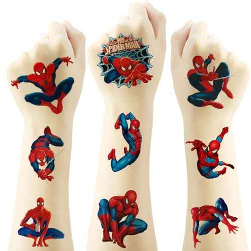20pcs Spiderman Temporary Tattoos for Kids, Cool Birthday Party Favors, Cute Cartoon Decoration Sticker Gifts for Girl Boys Home Activity Class Prizes Carnival Christmas Rewards