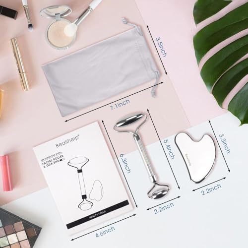 Stainless Steel Face Roller and Gua Sha Set