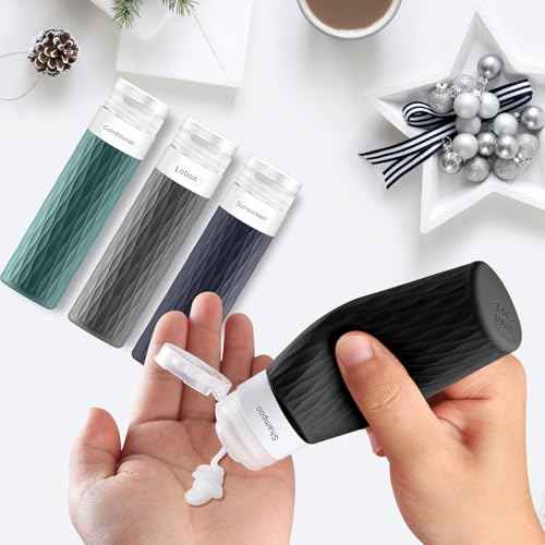 Travel Bottles for Toiletries, TSA Approved 3.4oz Travel Size Containers, BPA Free Leak Proof Silicone Traveling Bottles, Refillable Travel Essentials Kits for Shampoo Conditioner(4 Pack)-A