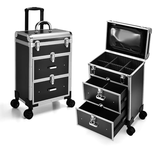 Professional Rolling Makeup Train Case with Wheels & Locks