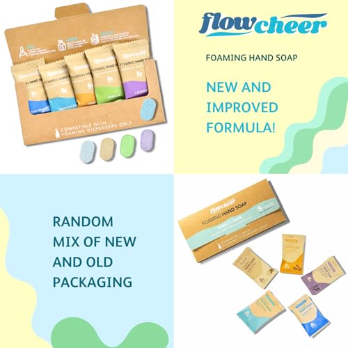 flowcheer Foaming Hand Soap Refill Tablets -5 Sample Pack Hand Wash Tablets, Zero Waste Eco Friendly Cleaning Supplies-Fills 5 X 9 fl oz Refillable Foam Dispenser(45 Fl oz total)