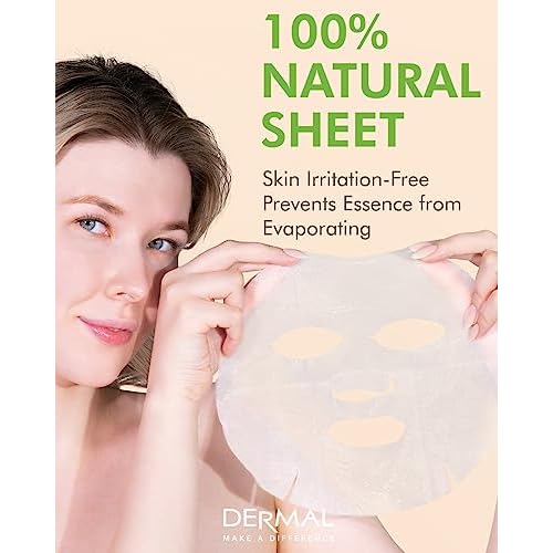 DERMAL Cucumber Collagen Essence Facial Mask Sheet 23g Pack of 100 - Soothing & Moisturizing, Redness & Sunburn Relief, Daily Skin Treatment Solution Sheet Mask