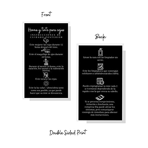 Spanish Brow Henna Tint Aftercare Cards | 50 Pack 2x3.5"