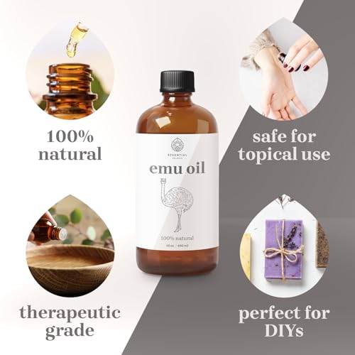 Emu Oil by Essential Delights - Premium Carrier Oil for Skin, Face, Body, Hair Revitalization, and Essential Oil Dilution (16 Fl.Oz.)