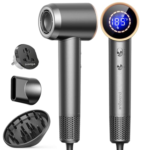 Grey Dual Voltage Travel Hair Dryer with Diffuser – Ionic, Fast Drying, Compact