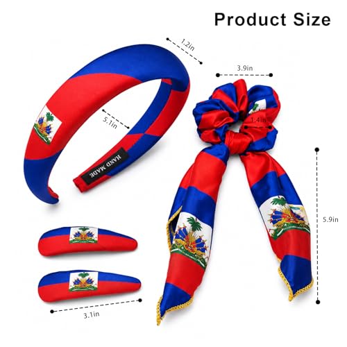 Haiti Flag Hair Ties & Clips 4-Piece Set