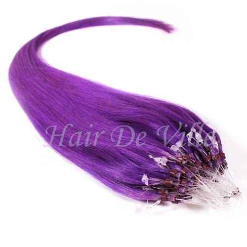 25 Strands 22" Long Micro Loop Ring Beads I Tip100% Human Hair Extensions Color 1 g Each (# Purple)