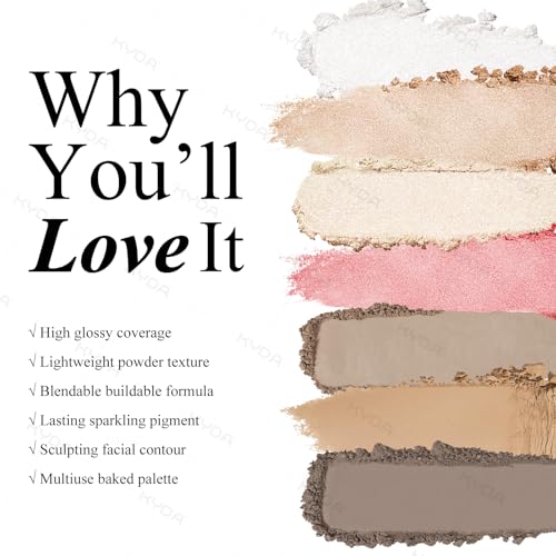 KYDA Face Highlighter Palette, High Glossy Face Illuminator Palette, Natural Glow Finish, Pearl Shimmer Smooth Baked Powder, Lasting Sparkling Champagne Highlighter Makeup-SUN GLOW