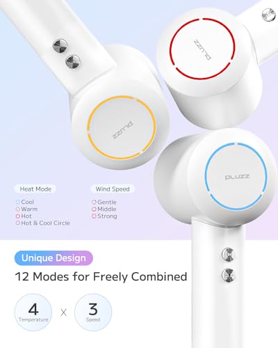 PLUZZ White Ionic Travel Hair Dryer - Lightweight, High-Speed, Quiet, Professional