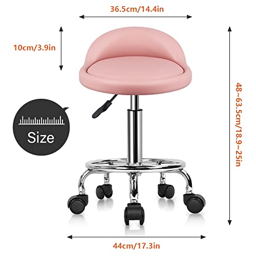 KKTONER PU Leather Rolling Stool Pink - Height Adjustable