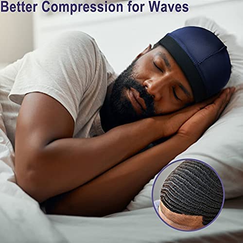 Selalu 4Pcs Silk Wave Caps for 360 Waves, Durag & Stain Cap, Men’s Hair Accessories (Black & Blue)