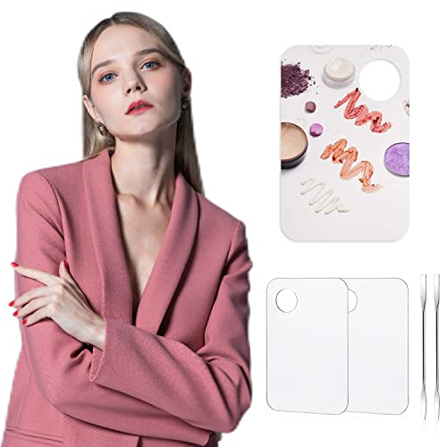 2PCS Acrylic Cosmetic Palette with 2PCS Spatula Tool,Makeup Palette Mixing Tray Apply for Foundation Eye Shadow Lipsticks Nail Art Professional Pigment Blending
