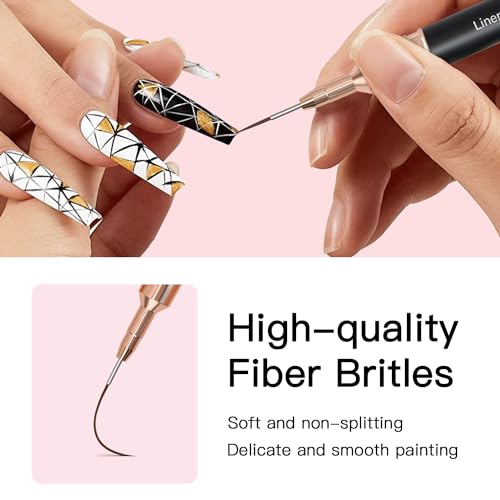 Komall 5-Piece Metallic Nail Art Liner Brush Set for Fine Details (4-25mm)