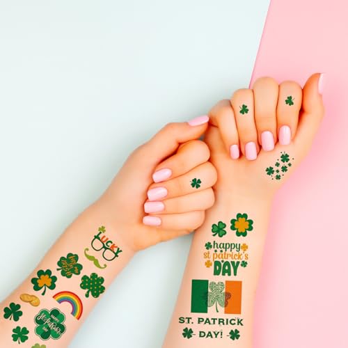 St. Patrick's Day Glitter Temporary Tattoos, 100+ Pcs Shamrock