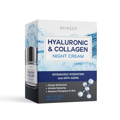 Skin 2.0 Hyaluronic Acid and Collagen Face Moisturizer - Long-lasting Hydration & Moisture, Anti-aging, Skin Firming Night Cream - Cruelty Free Korean Skin Care For All Skin Types - 1.69 Fl. oz