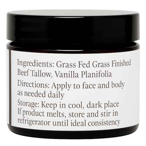 100% Grass Fed Grass Finished Whipped Vanilla Beef Tallow Moisturizer/Body Balm for Face, Body, Oily, Dry, Sensitive Skin -Contains Vitamins A, D, E, K -USA Made