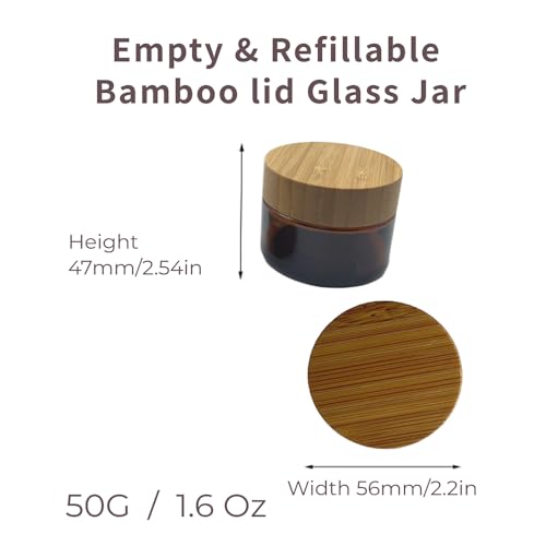 Bamboo Lid Brown Glass Cosmetic Jars Set of 4 - 1.6 oz
