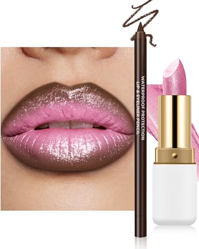 Light Pink Shimmer Lipstick & Brown Liner Combo Set