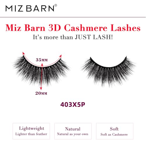 Miz Barn Products 3D Cashmere Crossed Dramatic Fluffy Wispy Handmade Reusable False Eyelashes Volume Soft Strip Lashes Multipack 5 Pairs Multi-layered Effect Eyelashes (CH403)