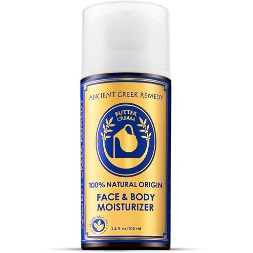Ancient Greek Remedy Organic Face Moisturizer for Dry Skin - Anti Aging Face & Body Butter Cream - Almond, Jojoba, Olive, Rosehip, Vitamin E, Lavender Oil. Natural Lotion for Women & Men 3.4 oz