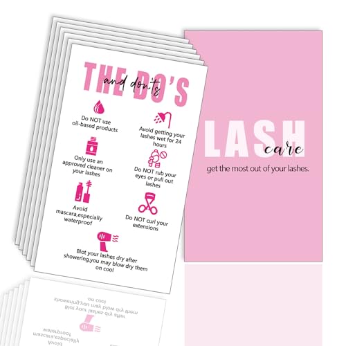 Lash Instructions Cards,Lash Extension Aftercare Instructions Cards 50 Pack Eyelash After Care Card for Business,Client Double Sided 3.5 x 2 inch-Pink