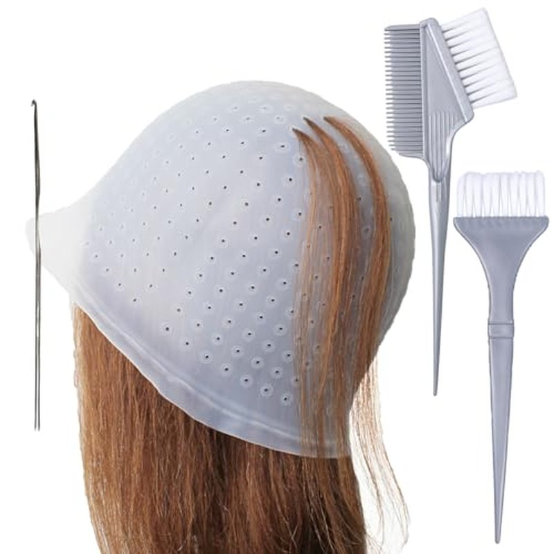 BAILYELA Punched Silicone Highlight Cap Set with Brushes - Reusable Hair Dyeing Tools