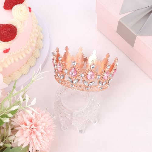 YARIEW Rose Gold Rhinestone Crown Cake Topper & Hair Accessory