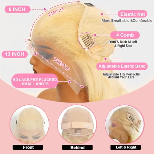 Blonde 13x6 Lace Front Human Hair Wig 180% Density, Natural Hairline