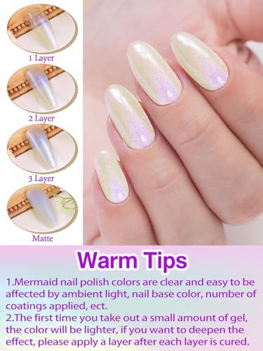 EBANKU 4 Colors Pearl Gel Nail Polish Set Shimmer Glitter Nail Gel Polish Pink Purple Blue Gold Halloween Gel Polish Soak Off Uv Mermaid Gel for Salon Home Manicure