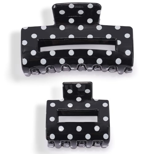 SuPoo Polka Dot Non-Slip Hair Clips 2-Pack for Women Girls, Vintage Black & White Claw Clips
