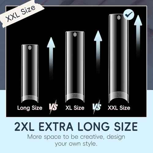 2XL Straight Square Nail Tips, No C Curve Gel Nail Tips Half Cover 240Pcs Extra Long Gel Tips Acrylic False Nail Tips Tapered Square Press On Nails For Nail Salons Home DIY 12 Sizes