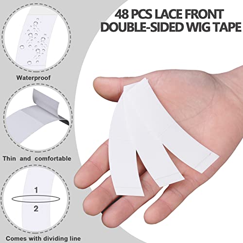 Sajoo 48 Piece Wig Tape for Lace Front Wigs Tape Strips in Extension Double-Sided Waterproof Lace Wigs Adhesive Strong Hold Clear Wig Tape for Wigs Toupees Hairpiece and Hair Extension (White)