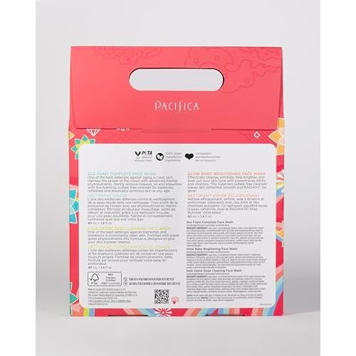 Pacifica Face Wash Set - Preppy Skincare Gift Set Value Kit for Holidays | Brightens, Tones and Deep Cleans |Glow Baby, Kale Detox and Sea Foam | 3 Pack