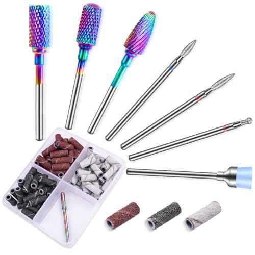 Carbide Nail Drill Bits Set: 7Pcs 3/32'' Tungsten Diamond Efile Bits with 75pcs Small Sanding Bands (#80#120#180) for Acrylic Nails Tech Gel Cuticle Remove Manicure Pedicure