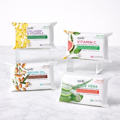 Epielle Makeup Remover Wipes, 6 Pack of 30 Count, Alcohol-Free