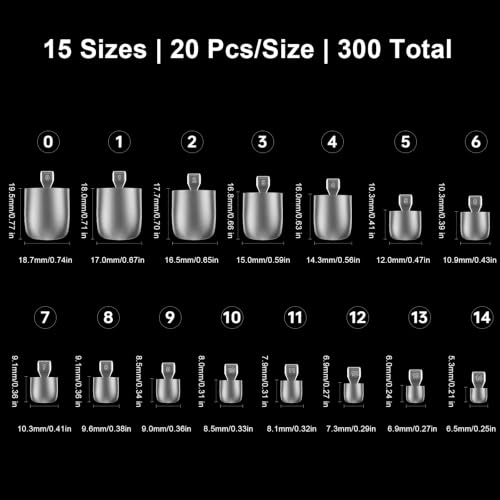ASONRL 300Pcs Gel Toe Nail Tips Full Cover Square, 15 Sizes Extra Wide Matte Clear