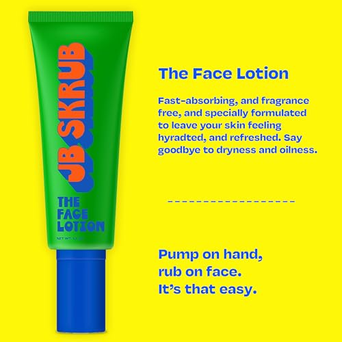 JB SKRUB The Face Lotion - Hydrating Skin Care for Kids and Teens, Acne Face Moisturizer, Fast-Absorbing & Oil-Control, Blue Light Protection, Vegan & Cruelty-Free, 1.7 oz