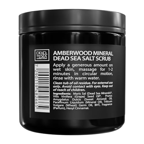 Dead Sea Collection Amber Wood Salt Body Scrub for Men - Large 23.28 OZ - with Pure Oils and Dead Sea Minerals