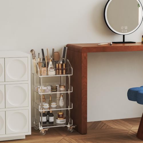 Aquiver 4-Tier Acrylic Makeup Organizer Cart with Rolling Wheels