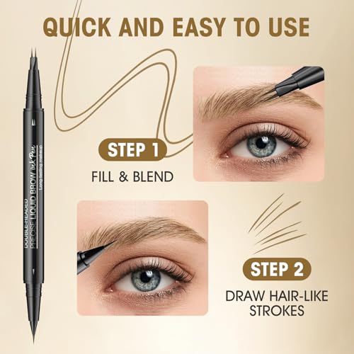 Microblading Eyebrow Pencil for Women Waterproof Brow Pencil 2-in-1 Dual-Ended with Micro-Fork-Tip and Precise Brush-Tip, Light Brown