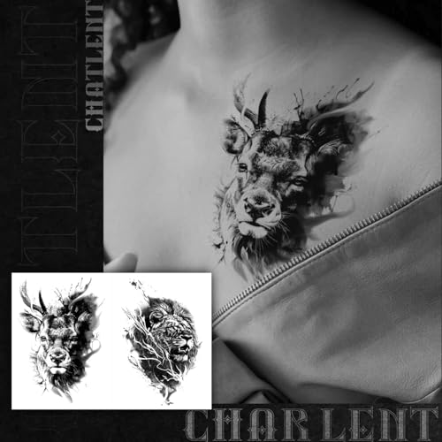 18 Pcs Realistic Tiger Bear Lion Wolf Temporary Tattoos for Men Adults - Black Fake Animals Tattoo Stickers for Men Women Adult Body Art Arm Chest Shoulder