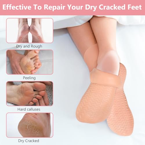XL Silicone Moisturizing Socks for Dry Cracked Feet, 2 Pairs - Non-Slip