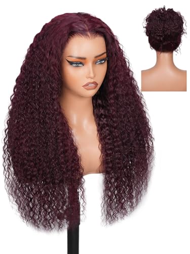 Black Cherry 360 Glueless Wig Human Hair 22 Inch Water Wave