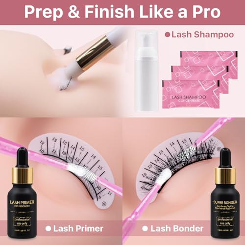 Pretty memory Eyelash Extension Kit with Training Course, PDF Guide & Certificate ? Complete 446 Pcs Lash Practice Set with Mannequin Head, Glue, Tweezers, Fan, Primer & Bonder for Beginners