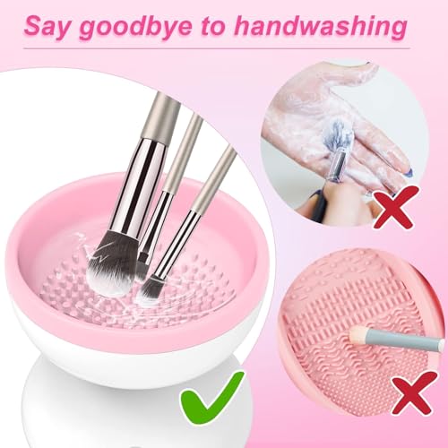 Electric Makeup Brush Cleaner & Dryer Machine - Portable Pink