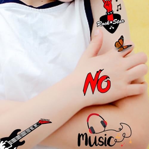 420 Pieces Rock and Roll Temporary Tattoos - 80s 90s Party Supplies Musician Guitar Rap Birthday Party Favors Decorations Tattoo