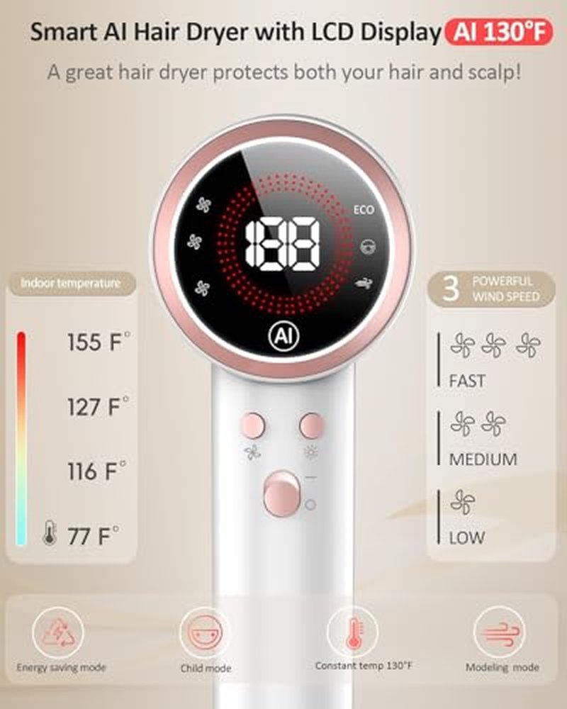 Heylike AI Smart Hair Dryer with Plasma Ion Technology - 160K RPM