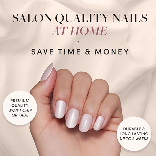 Glamnetic Press-On Nails & Adhesive Nail Tabs - Pure Intentions | Glossy, Iridescent Short Round Nails | 12 Sizes - 30 Nail Kit with Adhesive Tabs